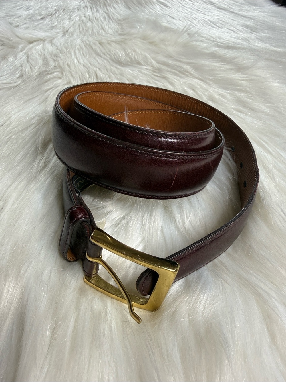 Trafalger Shiny Brown Leather Skinny Belt Gold Buckle